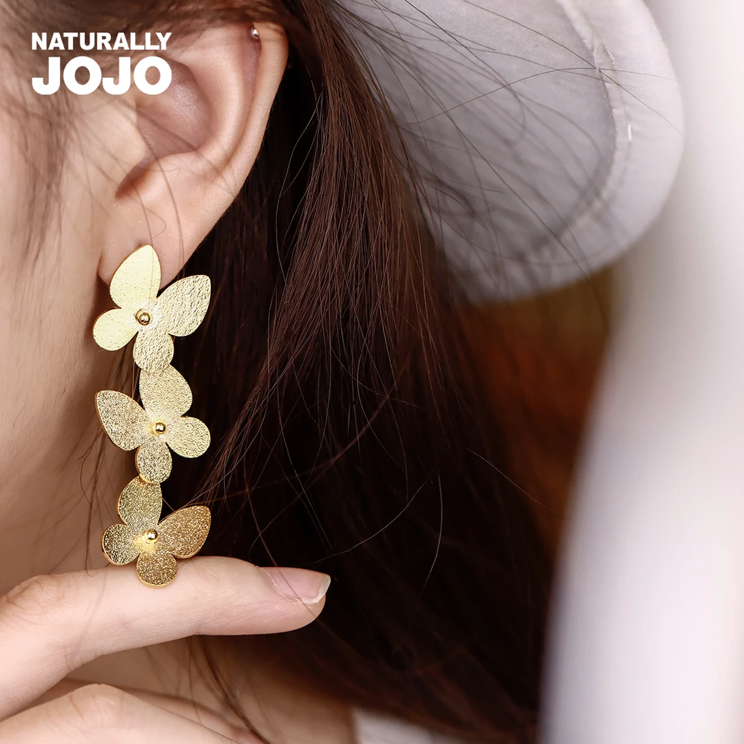 铜合金耳饰 个性简约夸张磨砂金属蝴蝶流苏耳坠女气质高级感耳饰