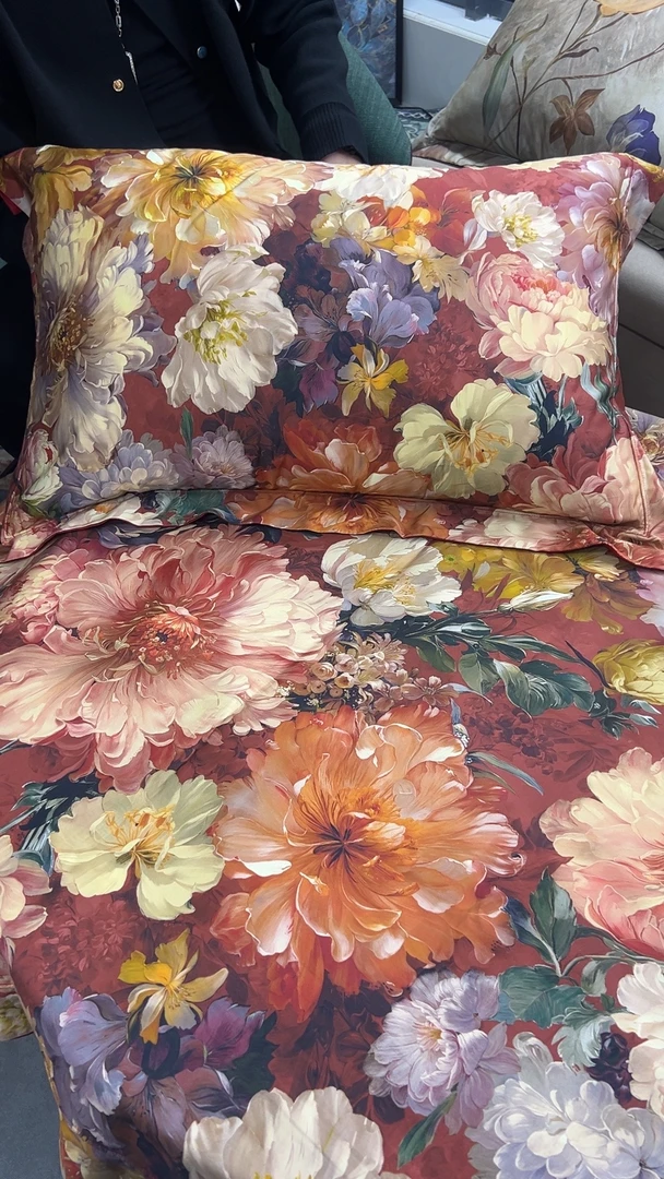 老宋精选-线下款-超细旦天丝棉【花田喜事-红】设计师款四件套-1600