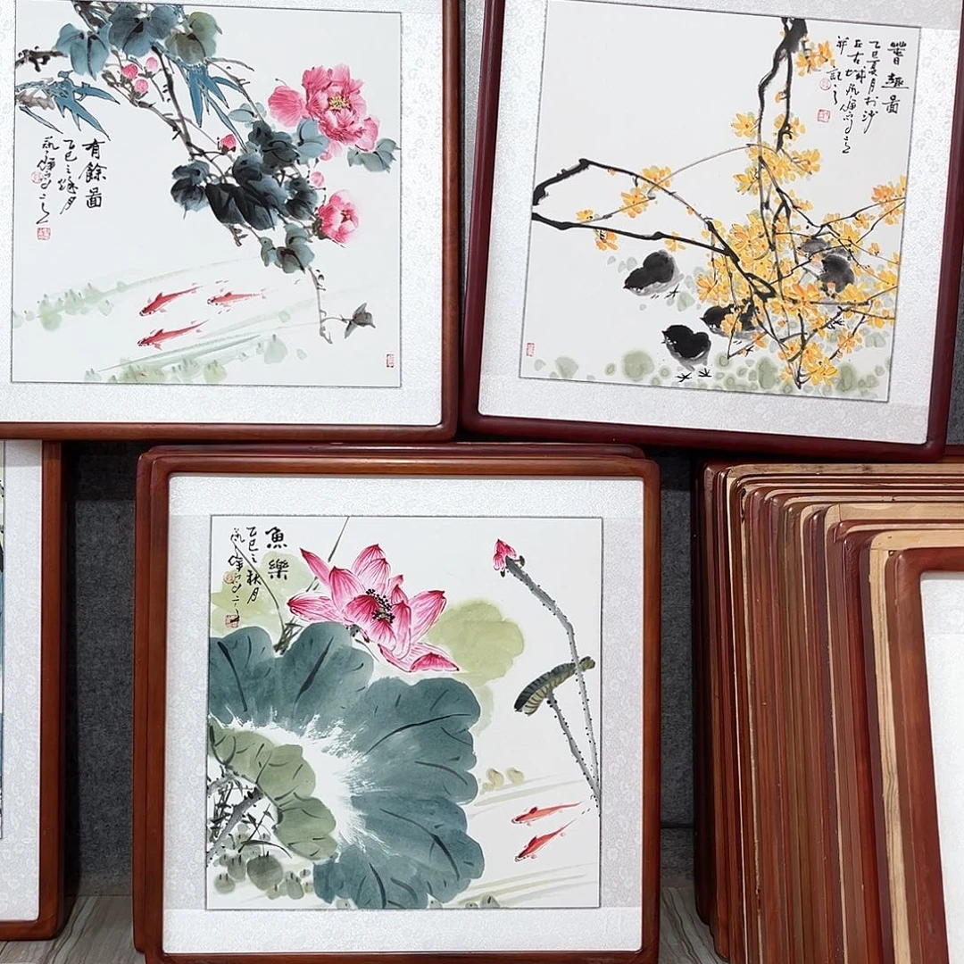 国画书画作品带框63×63