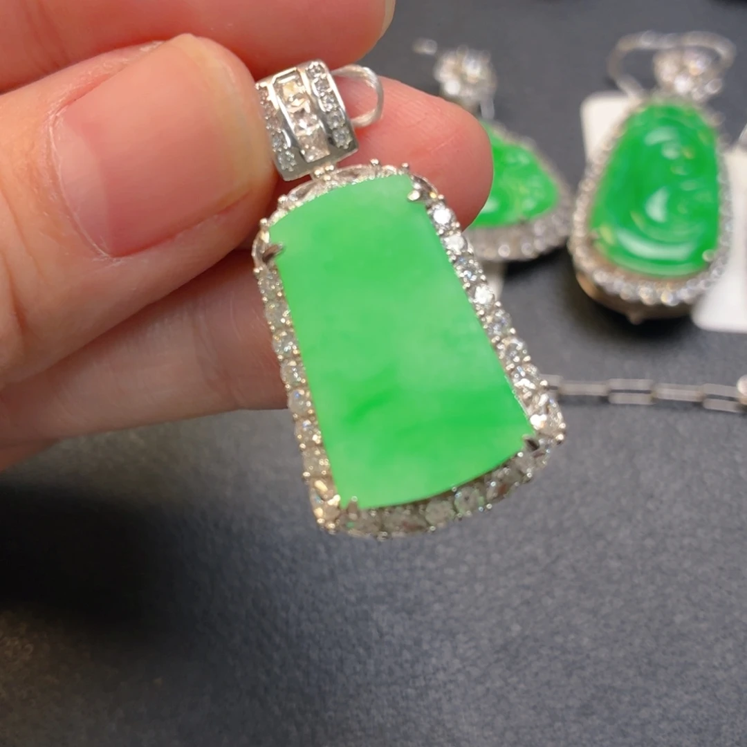 翡翠银S925镶嵌吊坠(不含链)