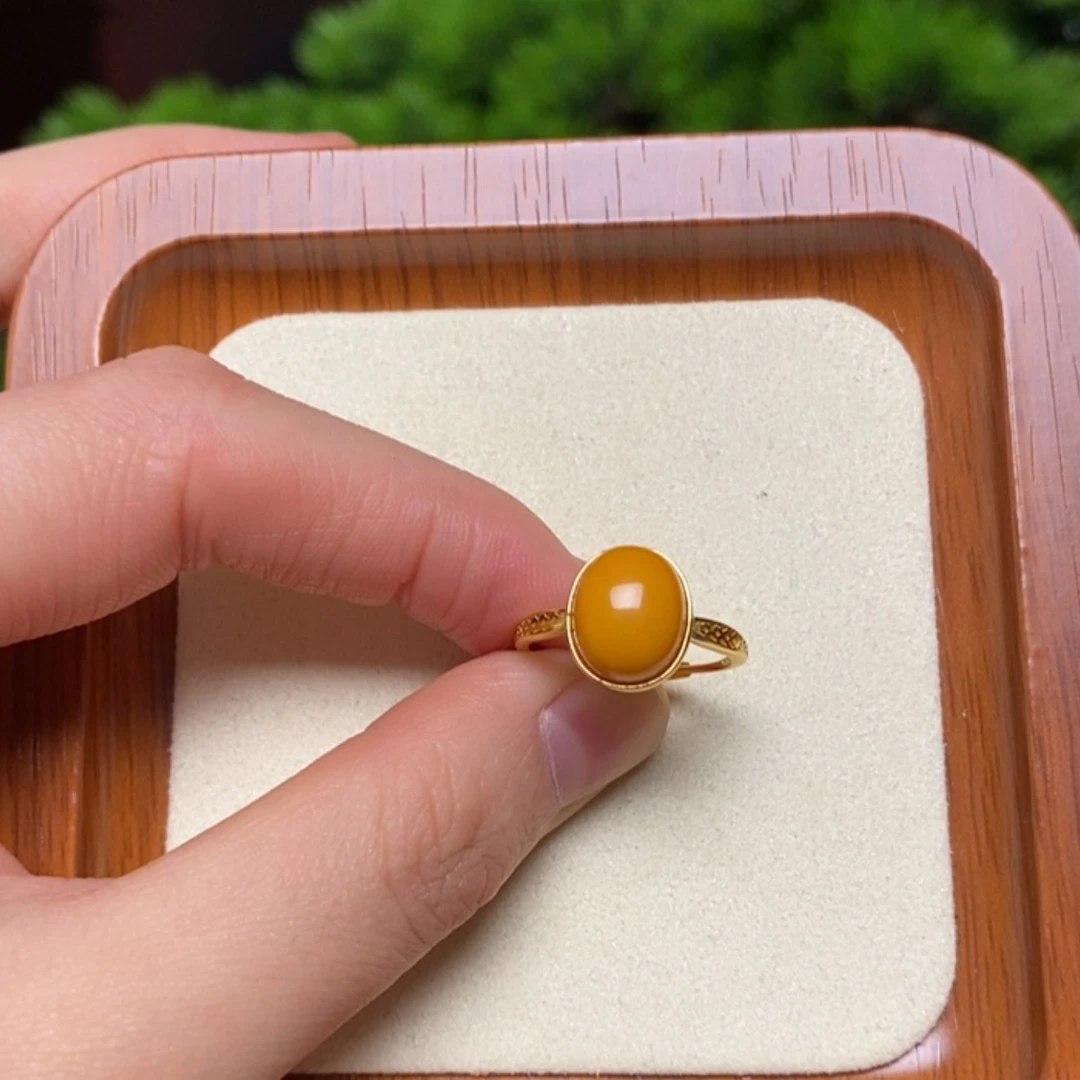 【闪购商品】银S925镀金镶嵌蜜蜡戒指戒指