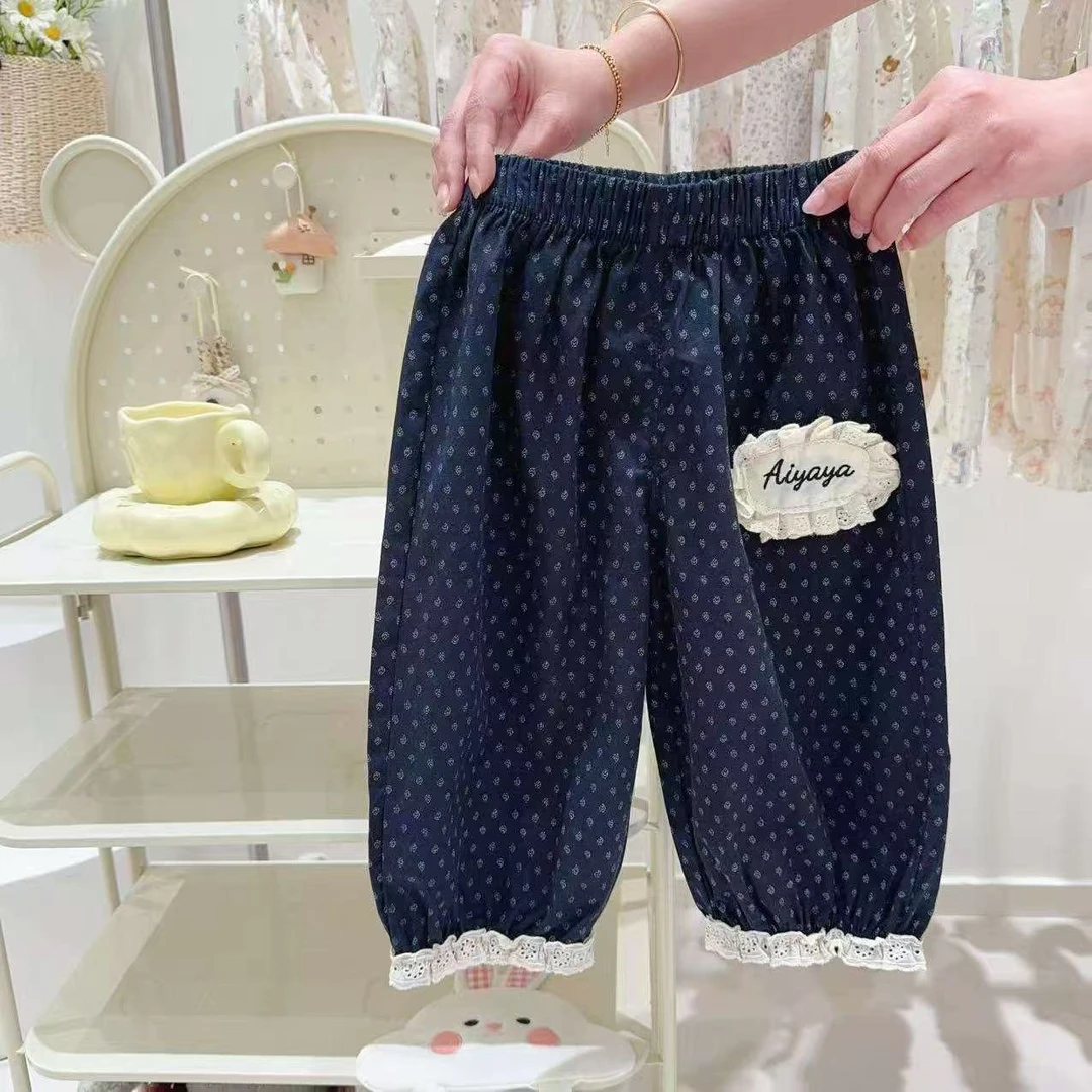 AYY黑碎花九分裤女童