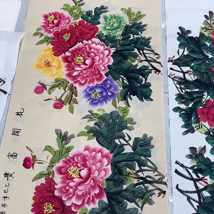 国画国画作品书法作品原稿四尺横幅仿古五彩