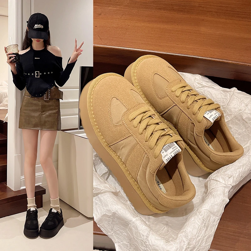厚底增高板鞋女2025秋冬新款休闲小众德训鞋勃肯复古运动面包鞋