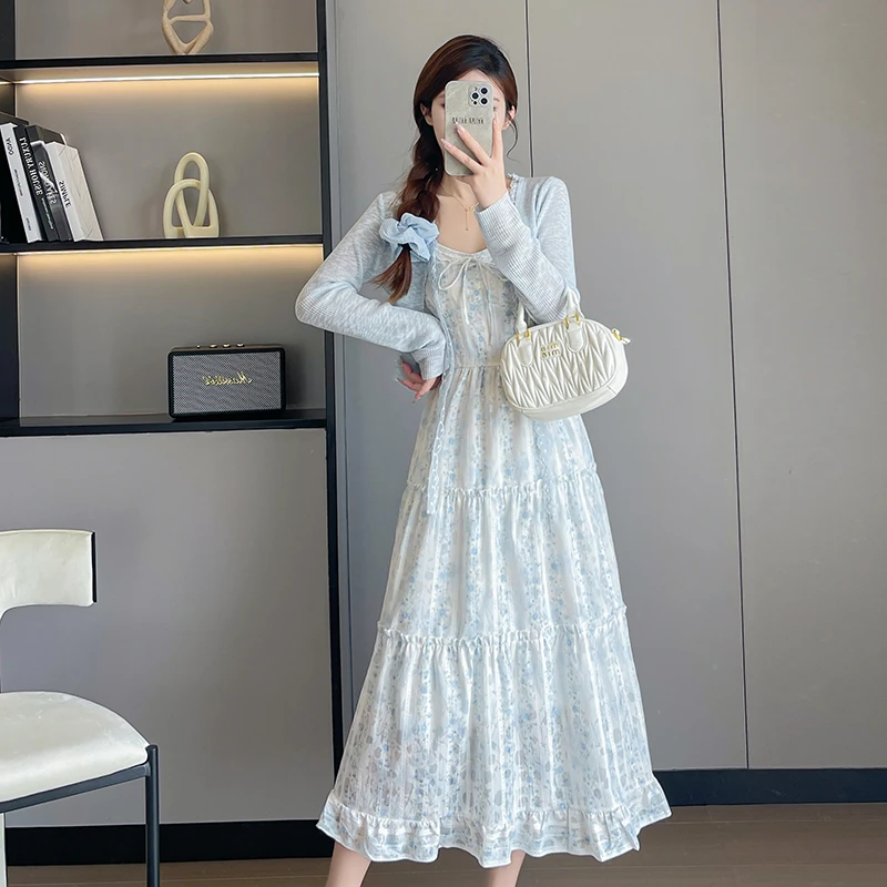 一整套小清新连衣裙套装夏季外套搭配气质碎花吊带裙温柔风两件套