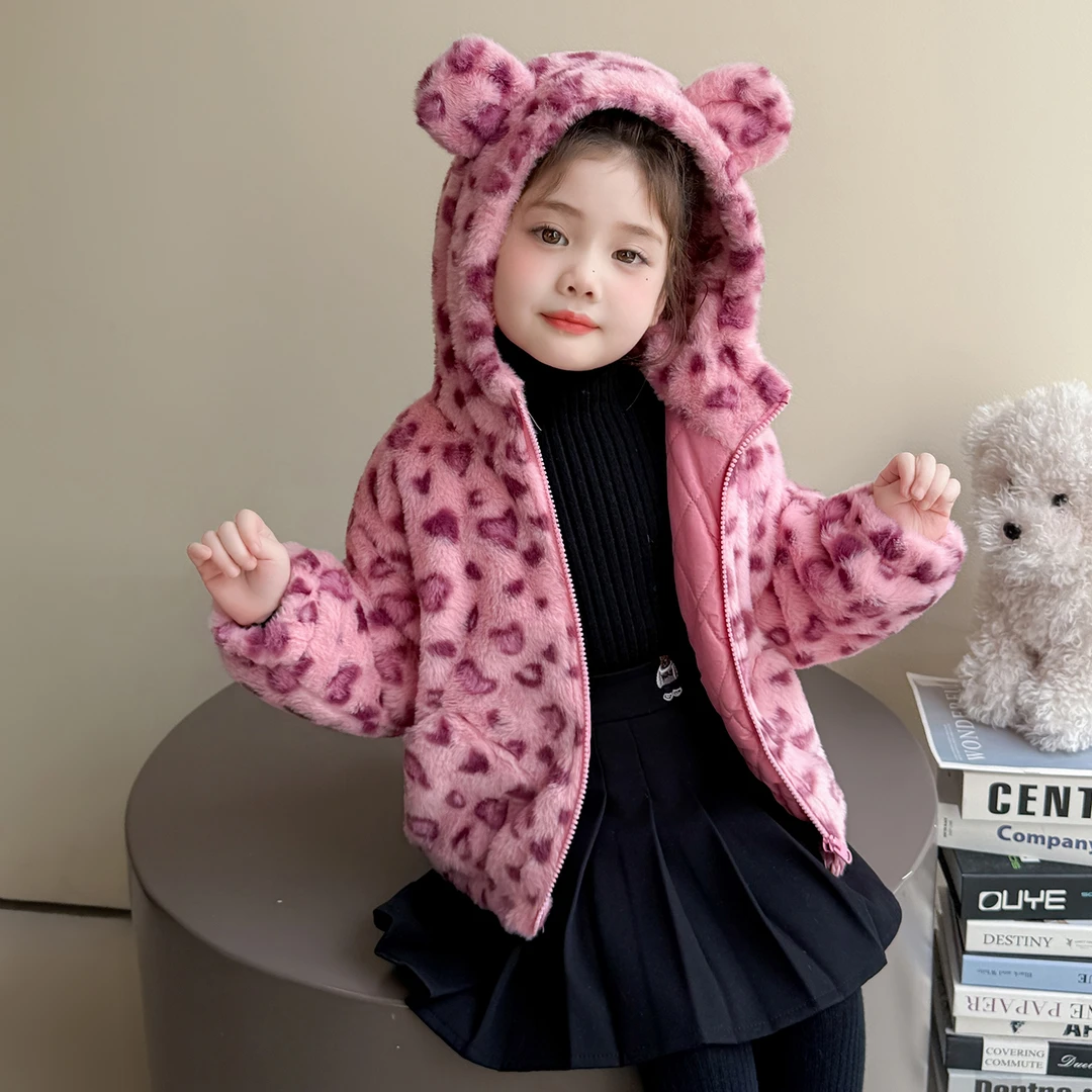 女童加绒外套儿童韩版洋气加厚夹克小女孩宝宝秋冬装2025新款短款