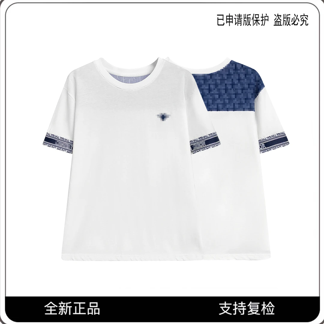 【房房推荐】68105#拼接刺绣烫钻短袖T恤2025百搭个性潮流上衣