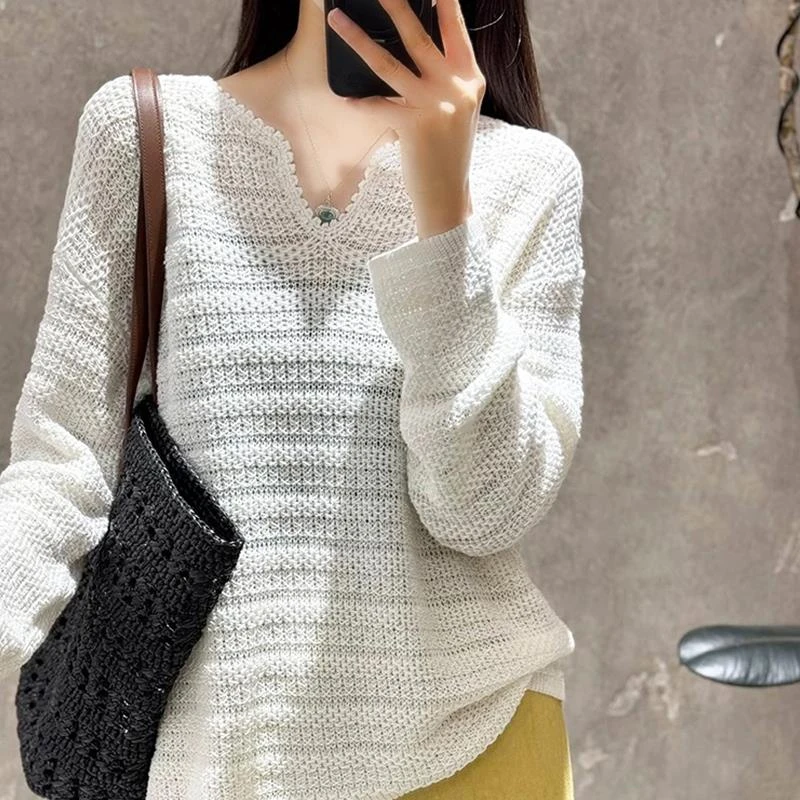 2025春新款剪刀领气质高级感今年流行独特宽松针织衫上NZ