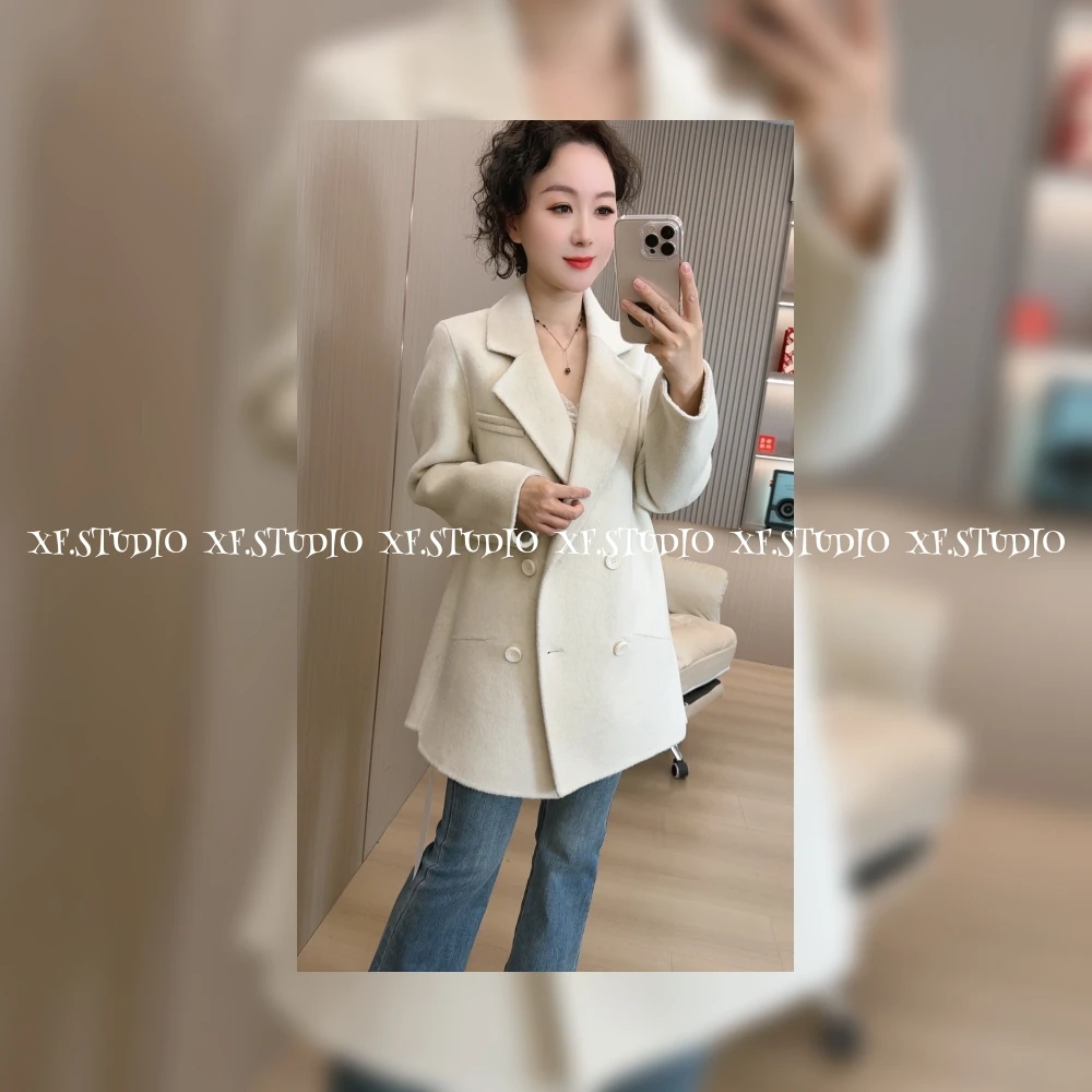 小凤XF【中长款洋气】高级气质西装领羊毛大衣XF6625