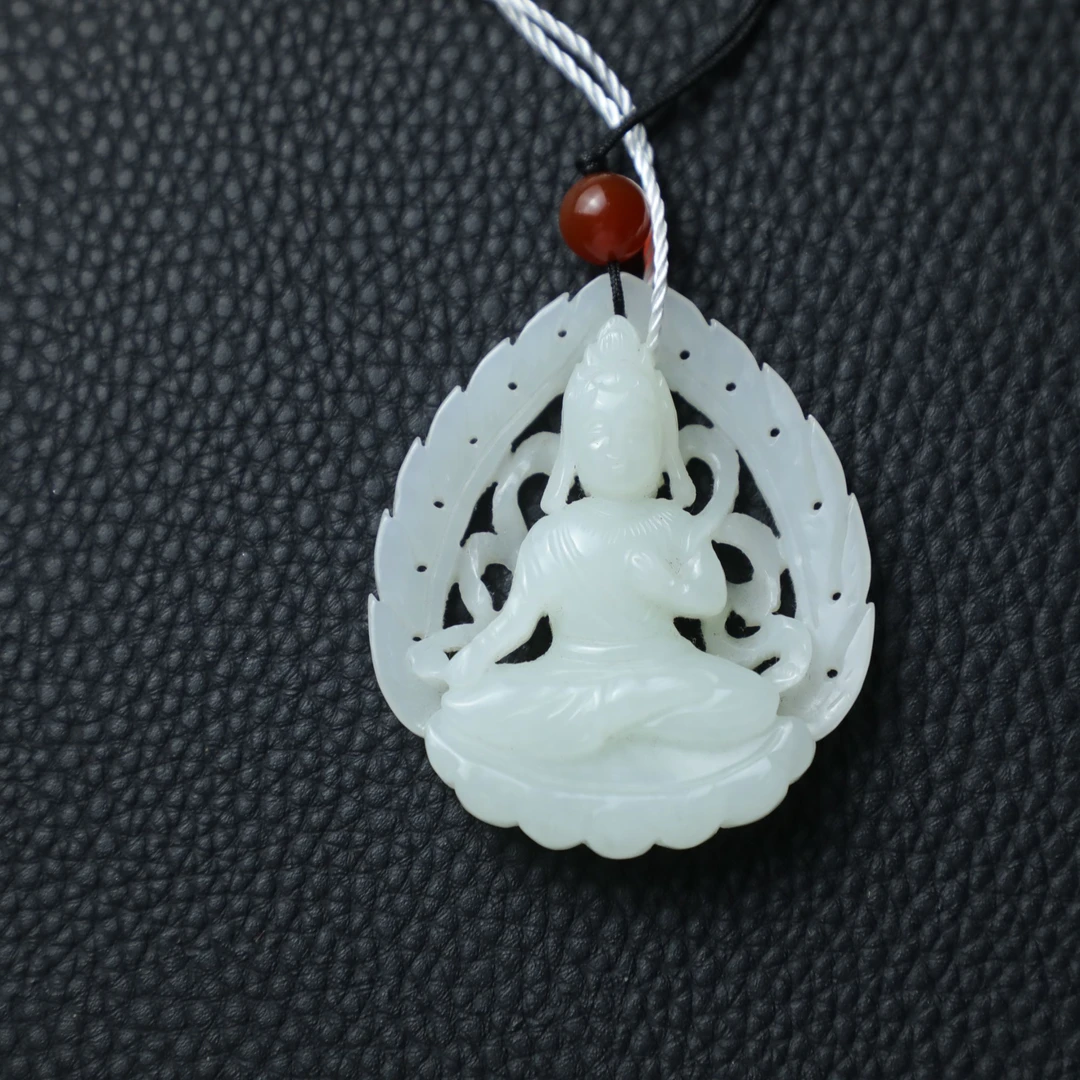 TCWWA07047清晚和田白玉观音造像挂件