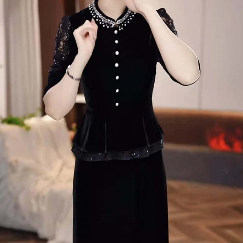 A577【连衣裙】2025早秋新款时尚优雅七夕显瘦洋气修身黑色连衣裙