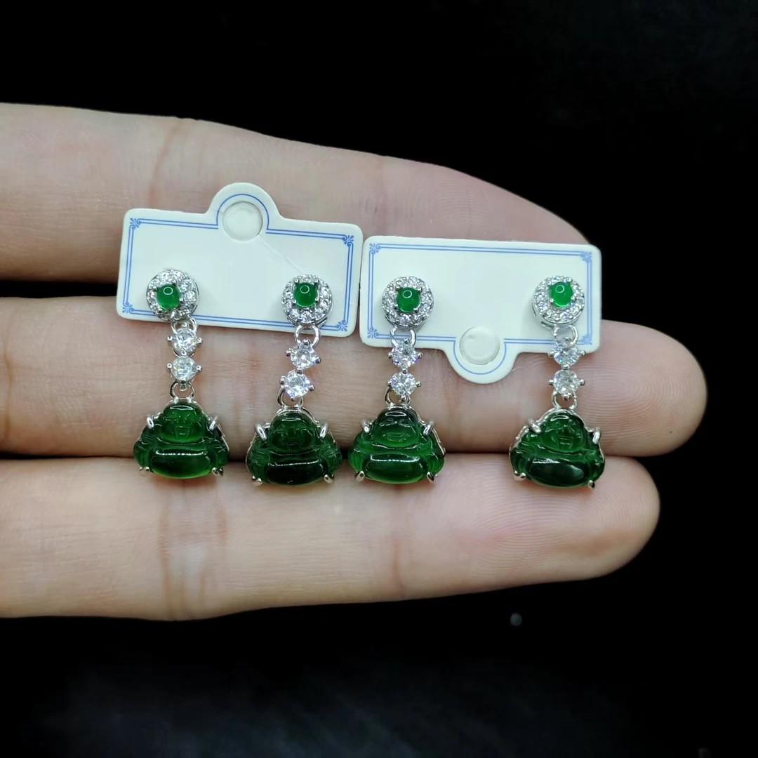 【老三珠宝】翡翠佛公耳钉R7【多样性发一对】约7-9-2mm