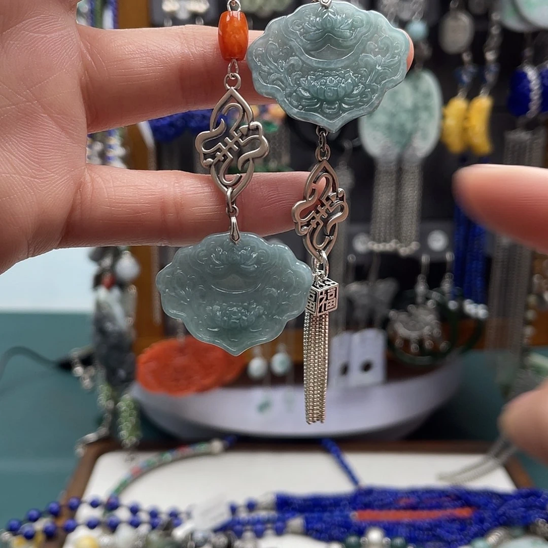 翡翠耳饰银S925镶嵌a*音饰品