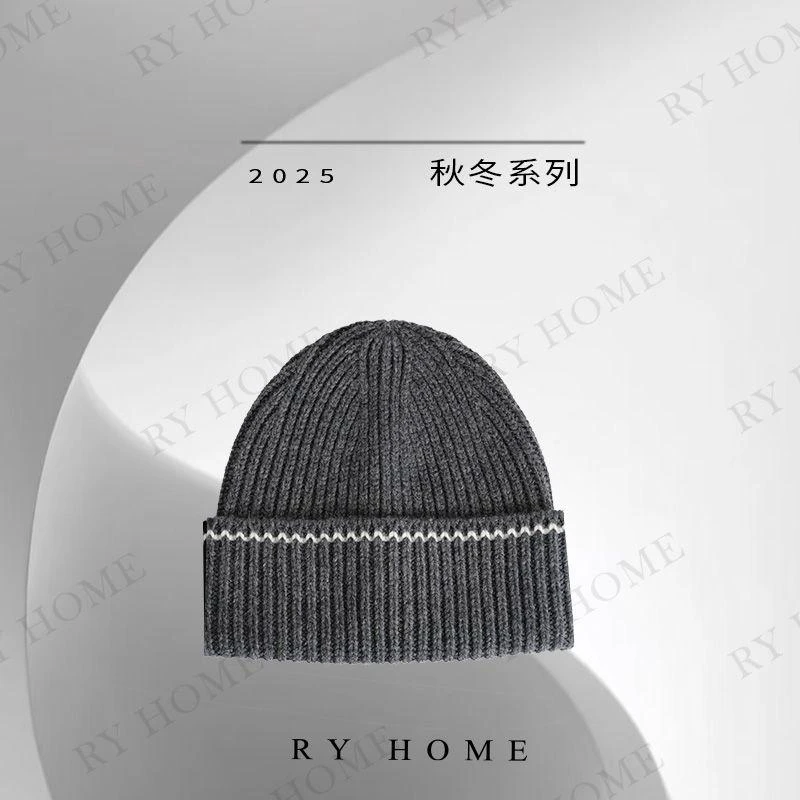 【容雨RYHOME】100%绵羊毛撞色线条针织帽253MZ1136