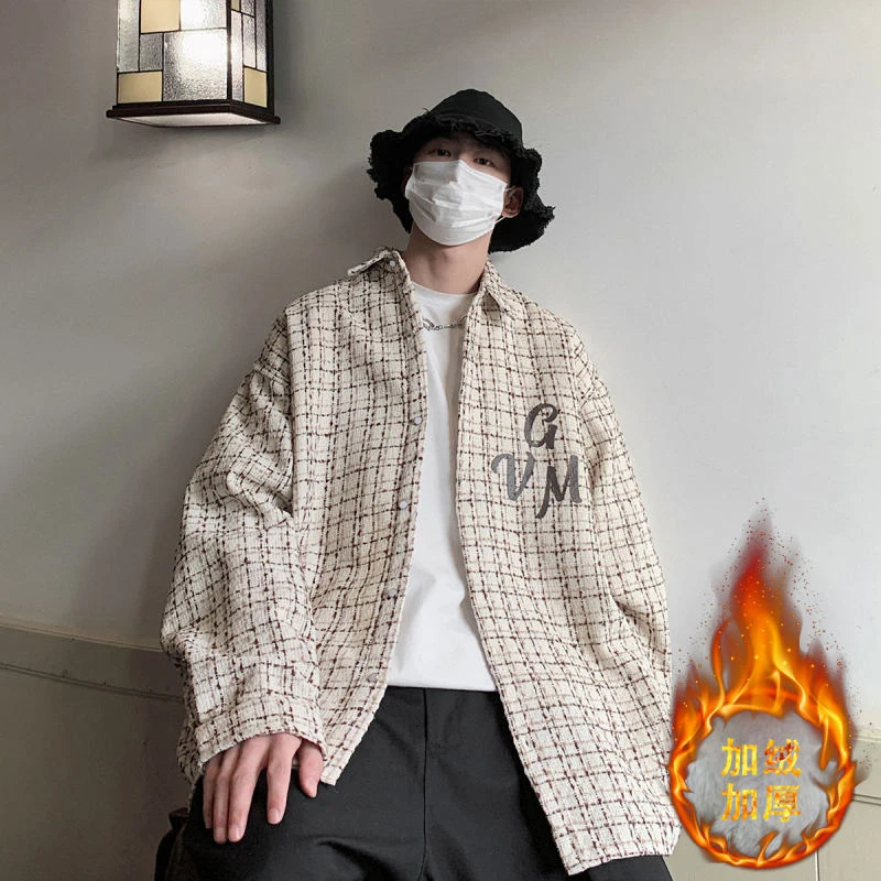 黑白小香风外套男春秋季长袖衬衫高级感潮牌痞帅炸街男衬衣