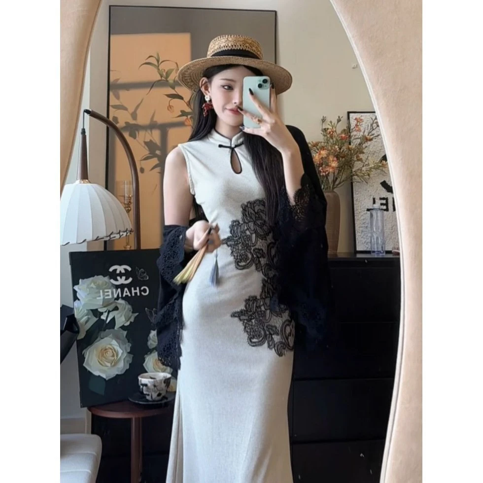 画报夫人新中式高贵旗袍连衣裙改良年轻款少女日常气质可穿素雅国