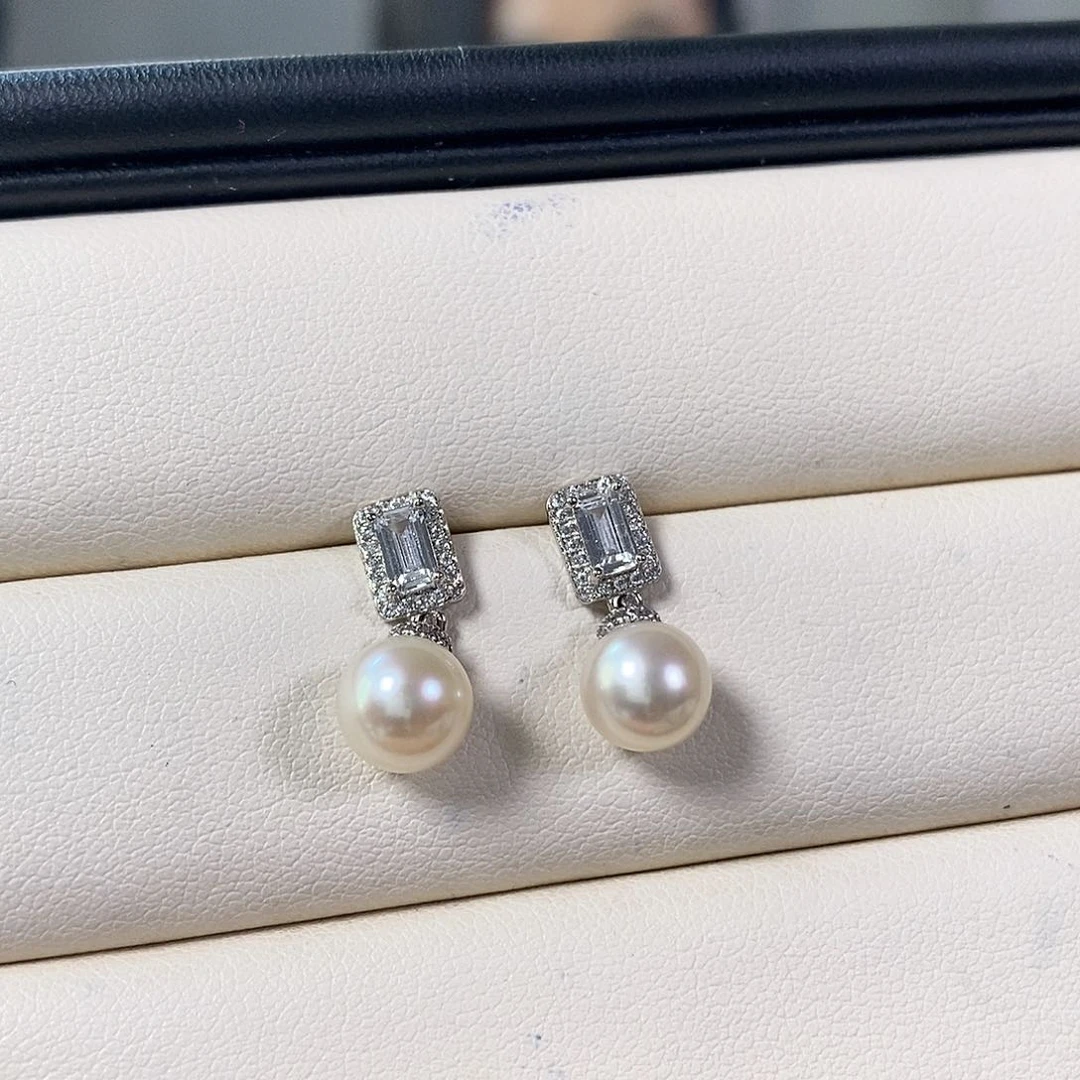 淡水珍珠耳饰银S925镶嵌?**?7-8mm