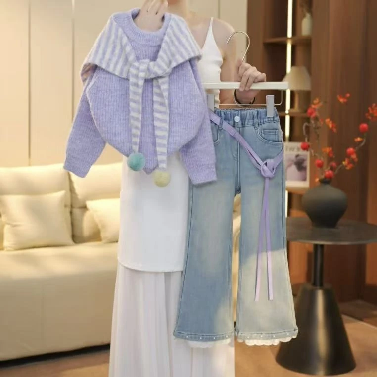 boboe/波波鹅女童秋季新款套装时尚百搭休闲上衣+加绒裤子--Y5768