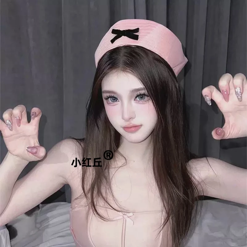 jk帽子粉色蝴蝶结水手帽海军少女夏季可爱甜美护士cos直播贝雷帽