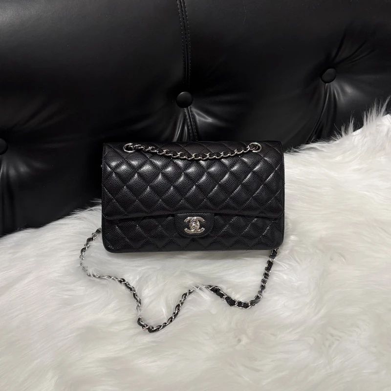 99新 Chanel/香奈儿 壹所奢品/CF中号 黑银 荔枝皮