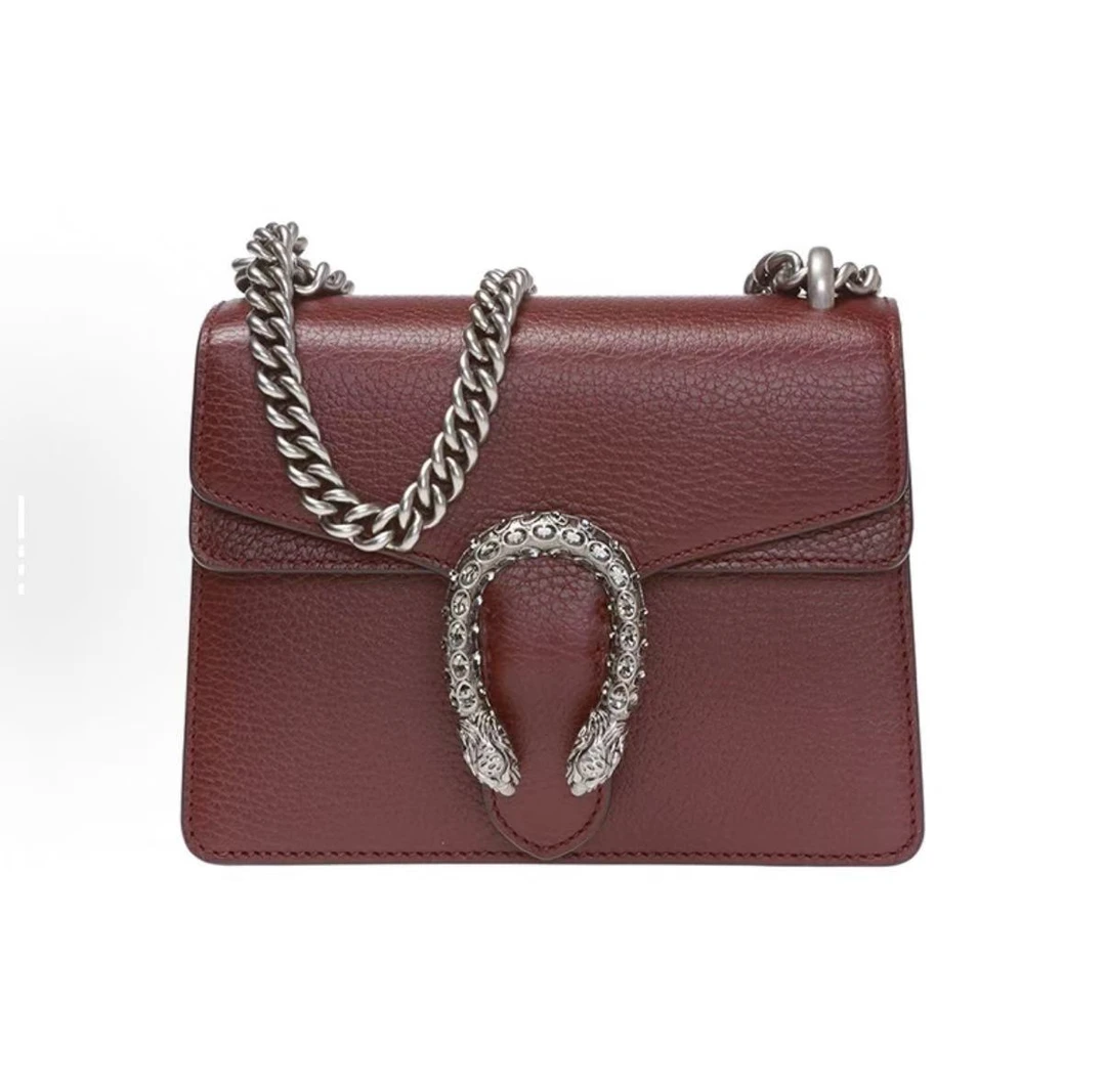 95新 GUCCI/古驰 安洁利 古驰酒红色酒神链条包