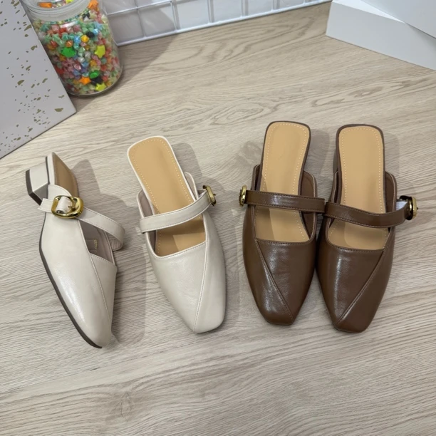 半拖网红新款法式包头粗跟尖头外穿拖鞋舒适夏季鞋子女ins潮牌