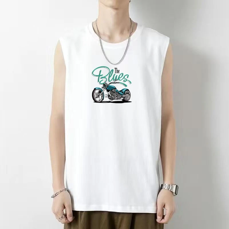 【千总】纯棉无袖宽松舒适T恤时尚百搭简约亲肤圆领无袖-彩色摩托车