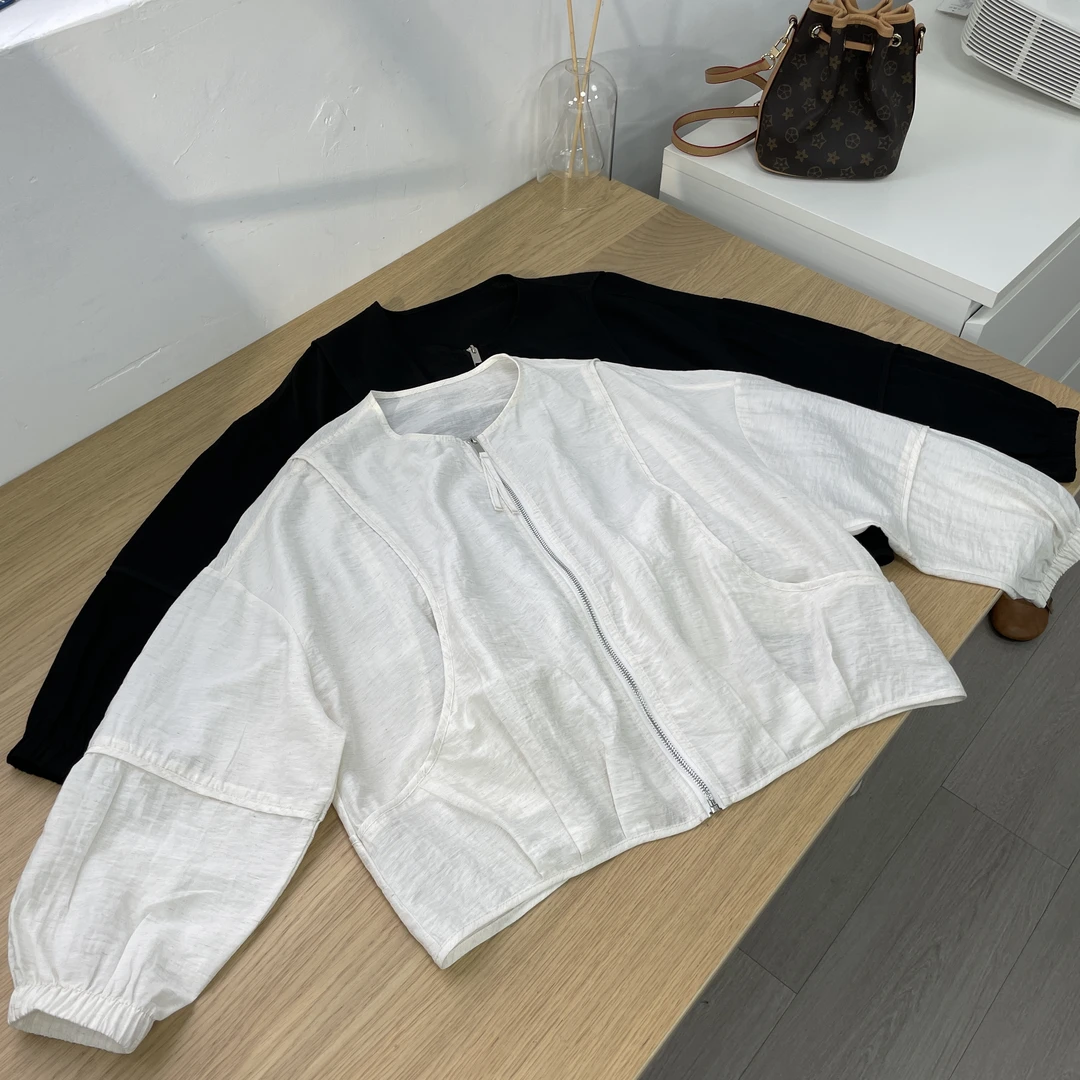 25035【极简序章】原创设计师防晒拉链短外套开衫韩版时尚老钱风