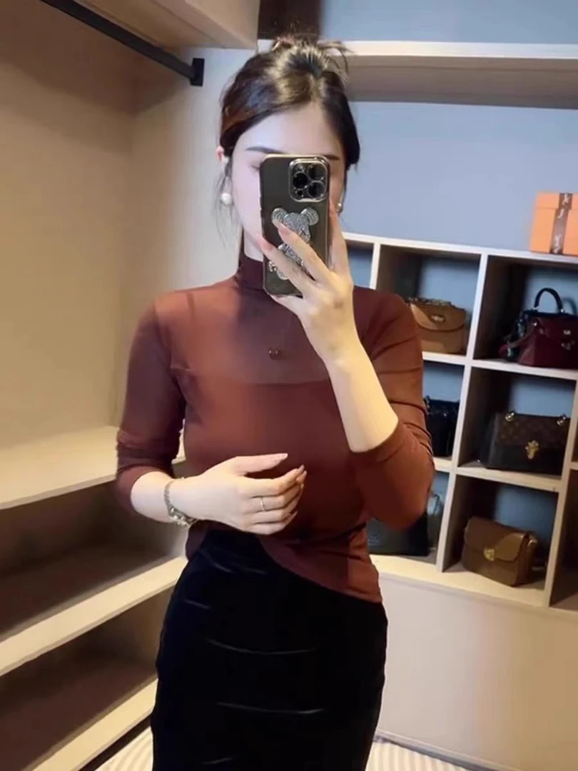 (可妮原创200-299)显瘦气质网红修身半高领打底上衣