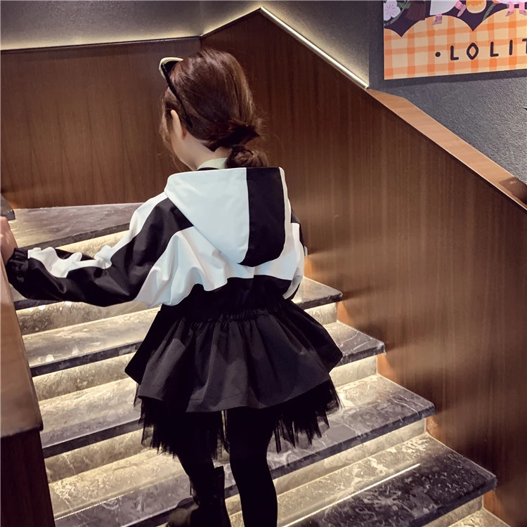 女童春秋洋气外套2025新款韩版百搭中长款风衣儿童时尚拼色上衣潮