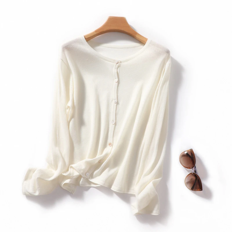冰丝苎麻开衫女UPF50+薄款天丝短外套空调衫韩系休闲潮流长袖