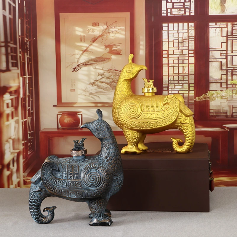 3斤仿青铜器鸟尊景德镇陶瓷空酒瓶雕刻酒坛客厅复古工艺品摆件