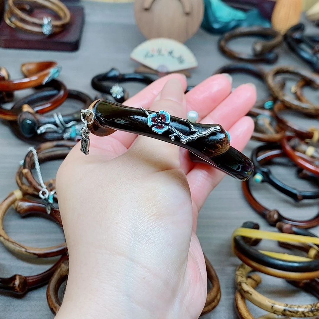 藤艺手串猫耳朵镶嵌银饰