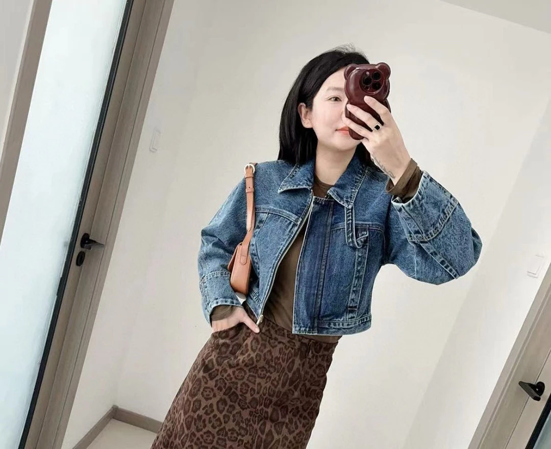 三哈宫-《G/L短牛仔服》100棉水洗短款牛仔外套长袖蓝色百搭设计师