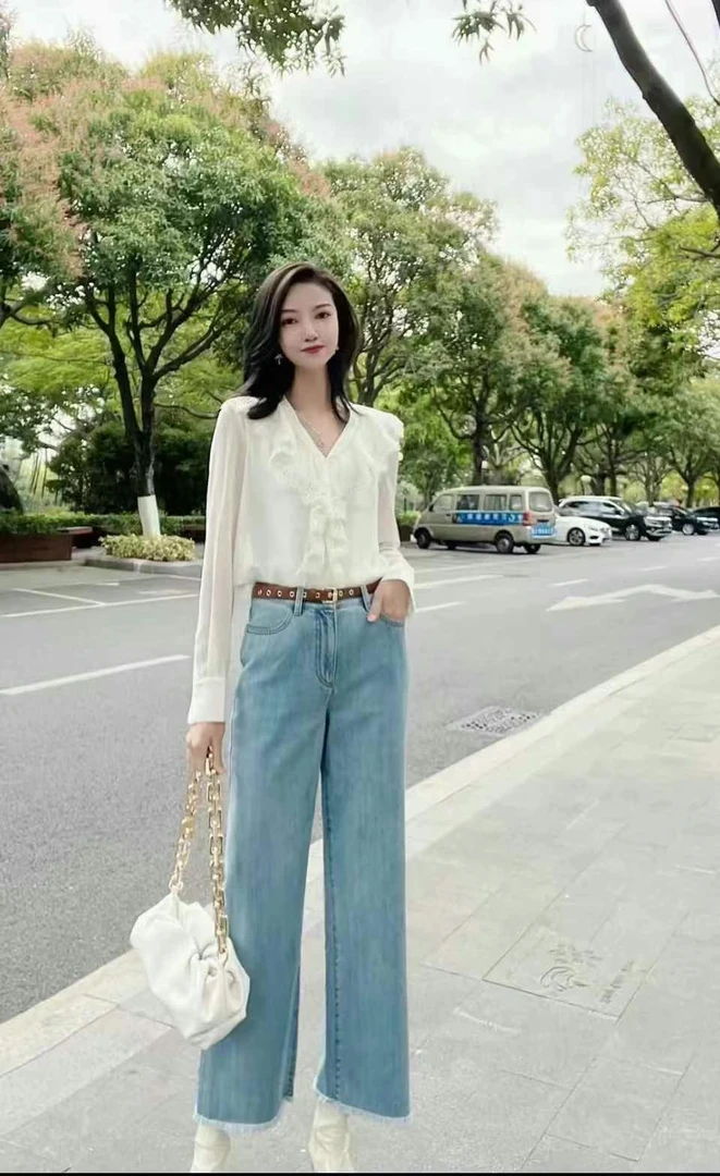 不退换-1300443白色夏季衬衣牛仔衬衫上衣