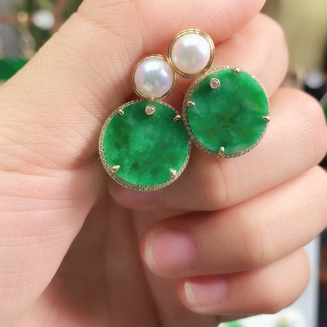 翡翠耳饰18K金镶嵌耳饰