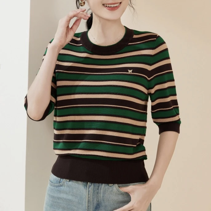 娜娜家0532款休闲天丝五分袖针织衫