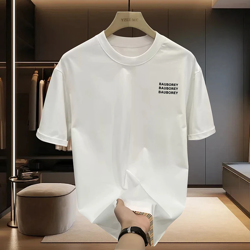 【轻奢男装-拼接下摆】T2056夏季新款时尚设计师简约休闲百搭T恤