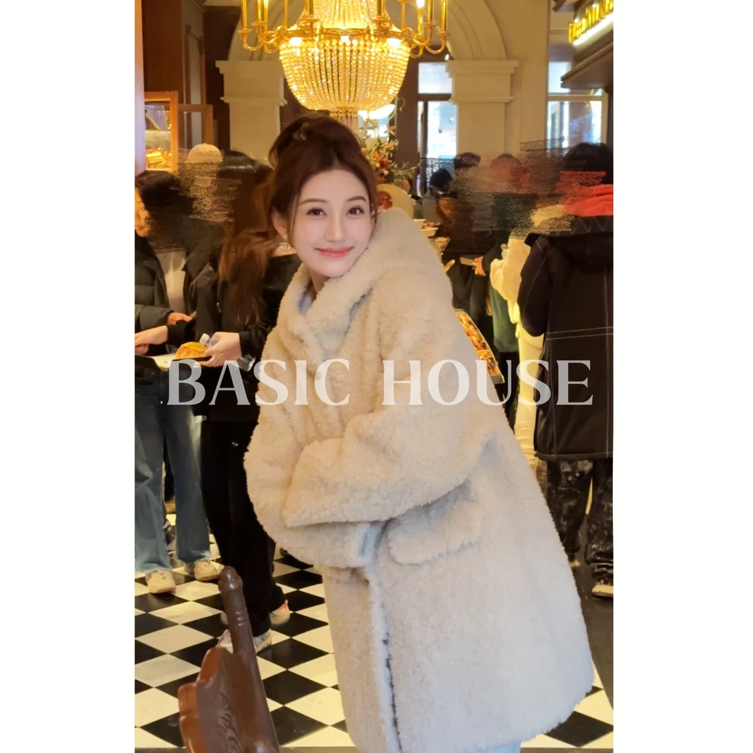 100绵羊毛冬季韩版颗粒显瘦气质连帽大衣