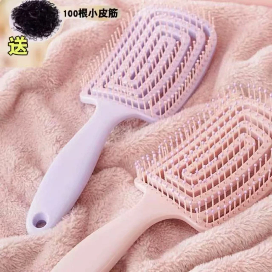 蓬松高颅顶梳子发根排骨梳造型女士美发梳随机把+100根小皮筋