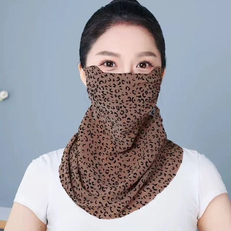 春夏款冰感豹纹大版护脖口罩面罩冰丝护眼角防晒口罩遮阳防紫外线