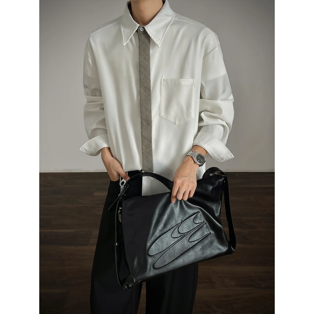 匡虎2025秋季老钱风宽松简约假领带长袖衬衫男韩版上衣欧若新中式