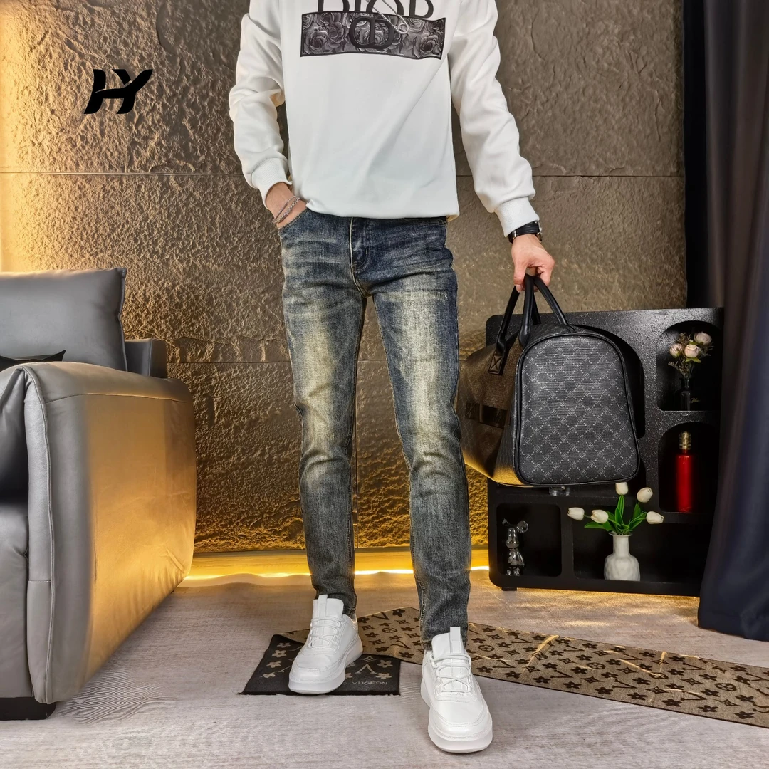 秋季新款怀旧风牛仔裤修身男2025新款轻奢男士修身百搭裤