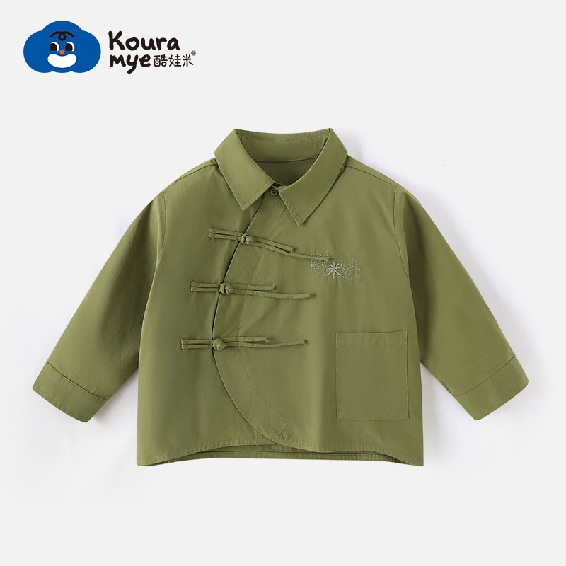 酷娃米春秋款儿童上衣中小男宝宝时尚中式盘扣衬衫20455