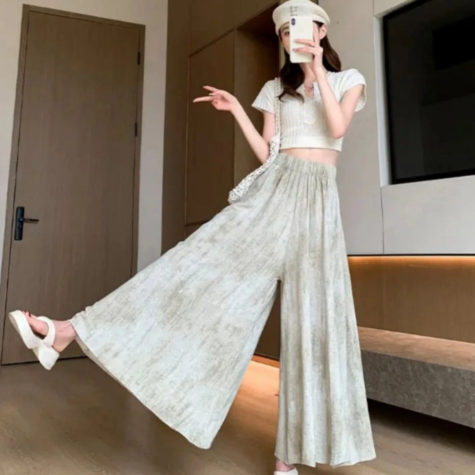 F-669扎染山本裤裙女夏季新款气质百搭小个子高腰休闲裤裙