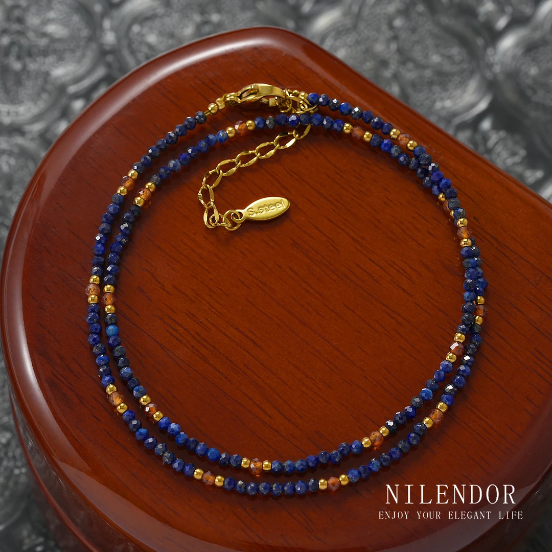 铜合金合成锆石项链 XL-408时尚气质蓝色串珠项链