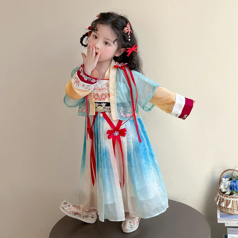 3-6-8岁小女孩古装汉服超级漂亮裙子5女童新中式春秋洋气唐装春装