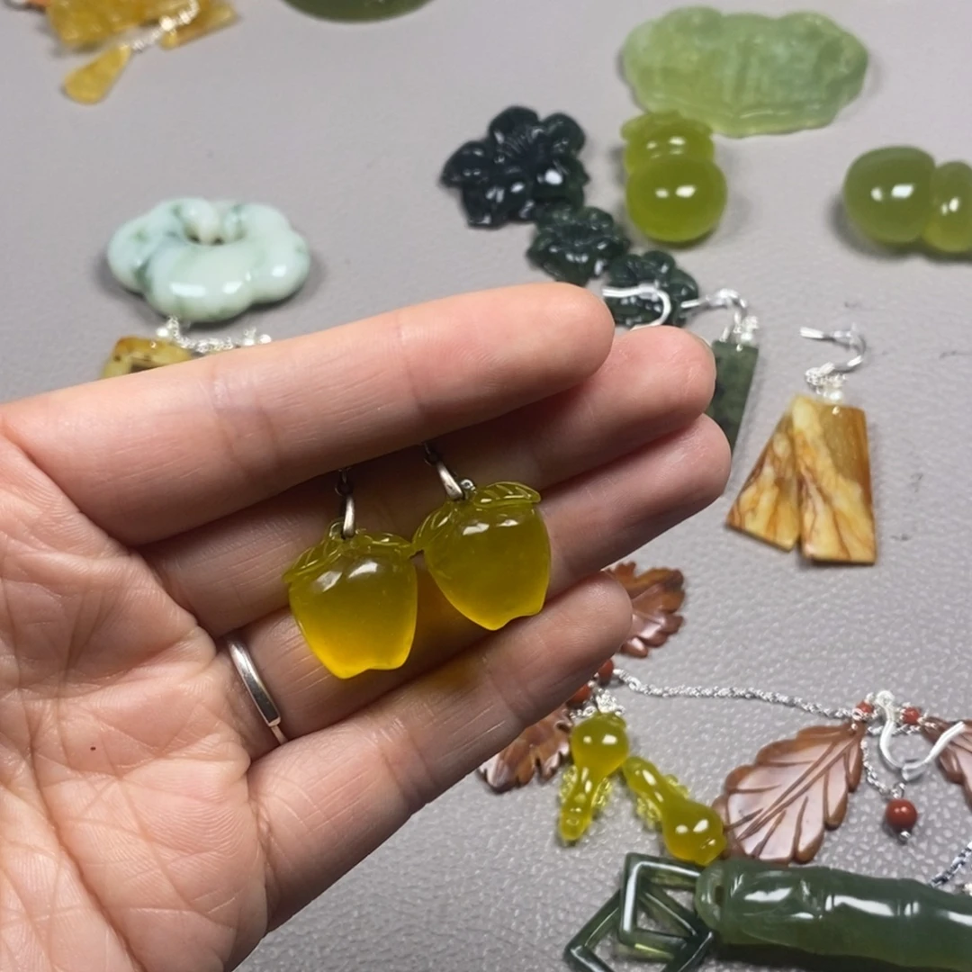 蛇纹石玉未镶嵌挂件耳饰耳环项链