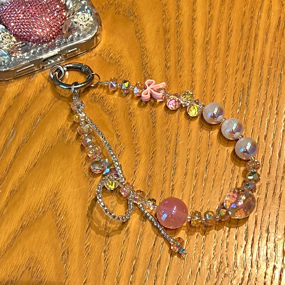 粉色琉璃时尚创意高级水晶小众多彩个性手链手腕挂绳手机通用挂饰