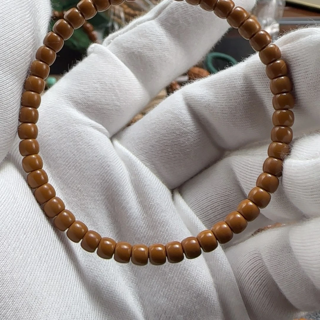 手串橄榄核老挝核尖单圈4.7mm玉化红皮福利